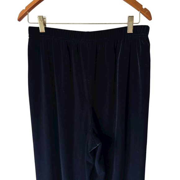 Vtg Joan Leslie Petite Pant Velour Pull On Comfort Black Straight Leg High Rise - Picture 3 of 11